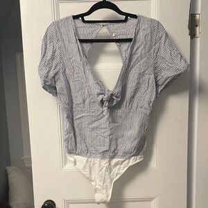 Abercrombie & Fitch Navy and White Striped Bodysuit